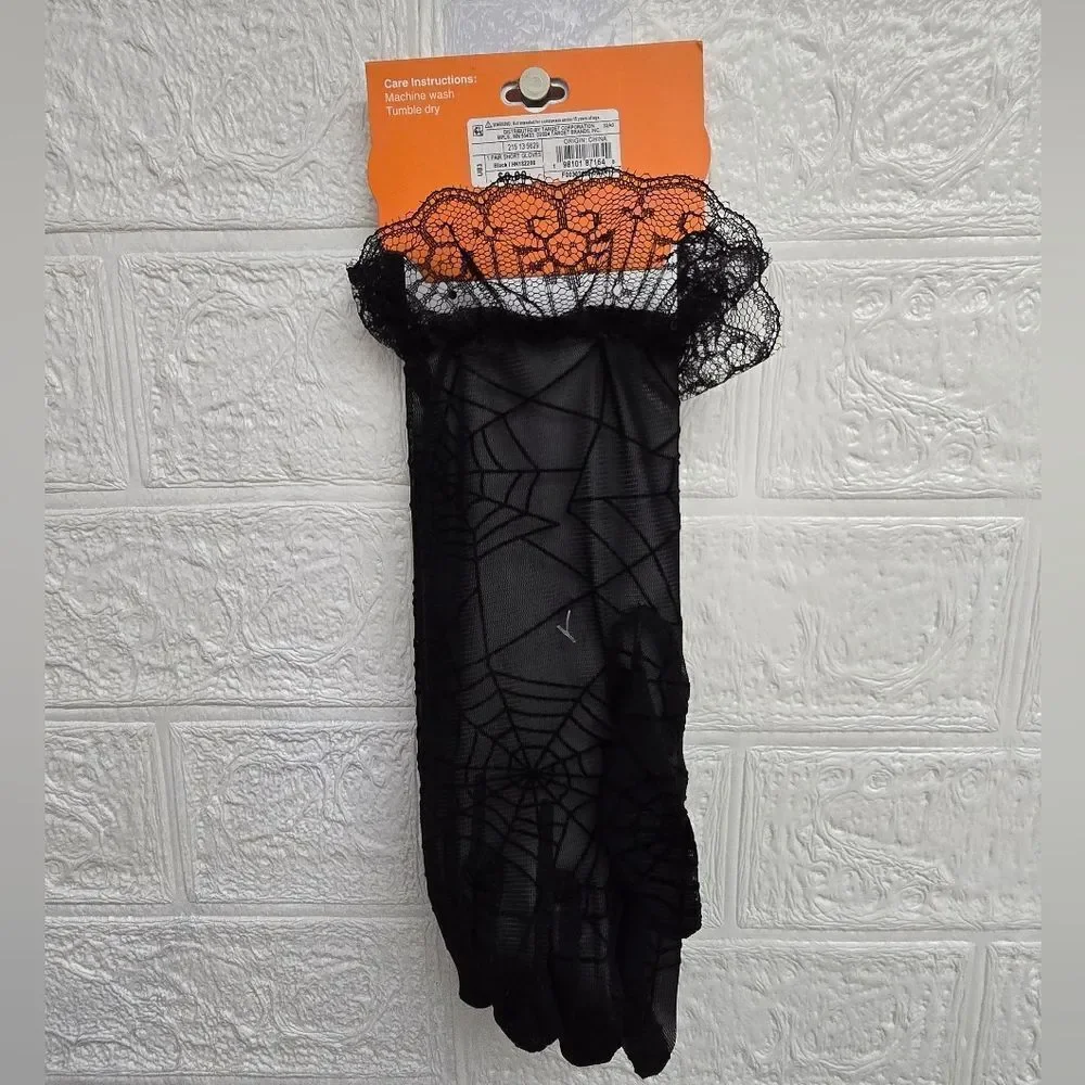 Nwt Luxary Black Halloween Lace Spider Web Gloves, Target